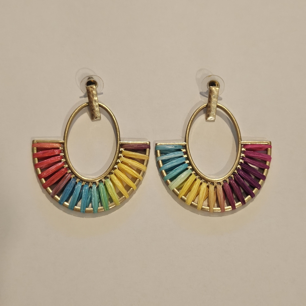 NEW Rainbow Gold Colorful Earrings Bohemian Festival Pride Summer Vacation - Picture 2 of 5